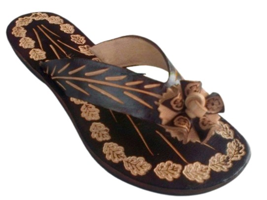Artisan Tooled Leather Sandal with Floral Appliqué