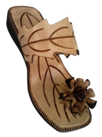 Artisanal Leaf-Carved Leather Toe-Ring Slides