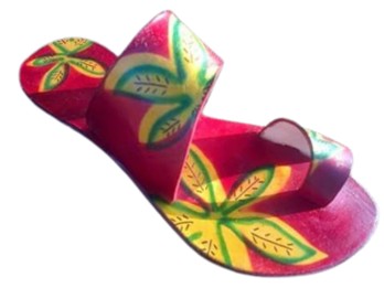 Red Hand-Painted Tropical Leaf Slide Sandal