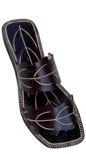 Artisanal Double-Strap Leaf-Motif Leather Slides
