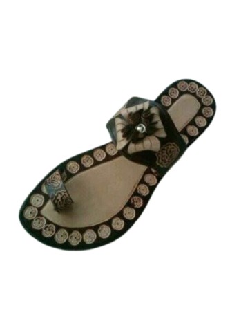Artisanal Rhinestone Flower Leather Slide Sandals