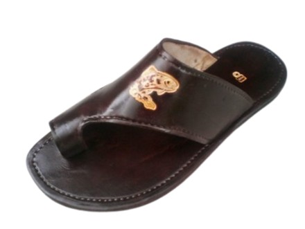 Classic Leather Toe-Loop Slide with Gold-Tone Emblem