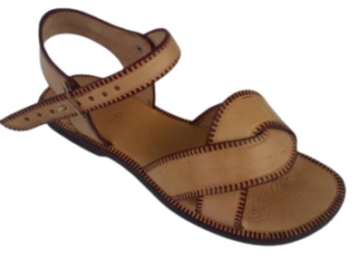 Artisan Tan Leather Ankle-Strap Sandal with Contrast Stitching