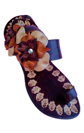Artisanal Rhinestone Flower Leather Slide Sandals