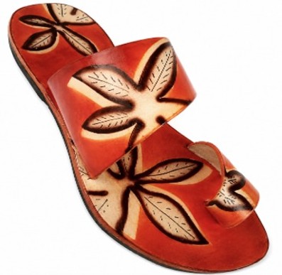 Rustic Hand-Painted Botanical Leather Slide Sandal