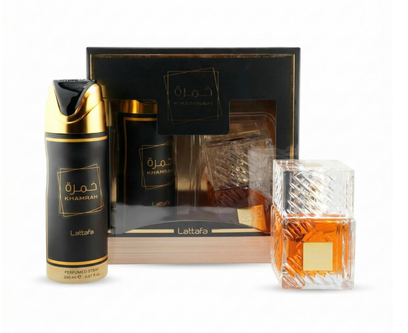 Lattafa Khamrah 2-Piece Gift Set – 100ml Eau De Parfum + 200ml Perfumed Spray