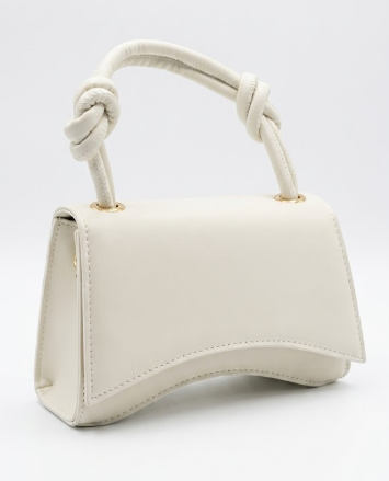 Cream White Mini Hourglass Handbag with Knotted Top Handle & Gold Hardware