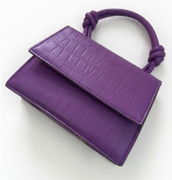 Chic Purple Croc-Embossed Top Handle Mini Bag