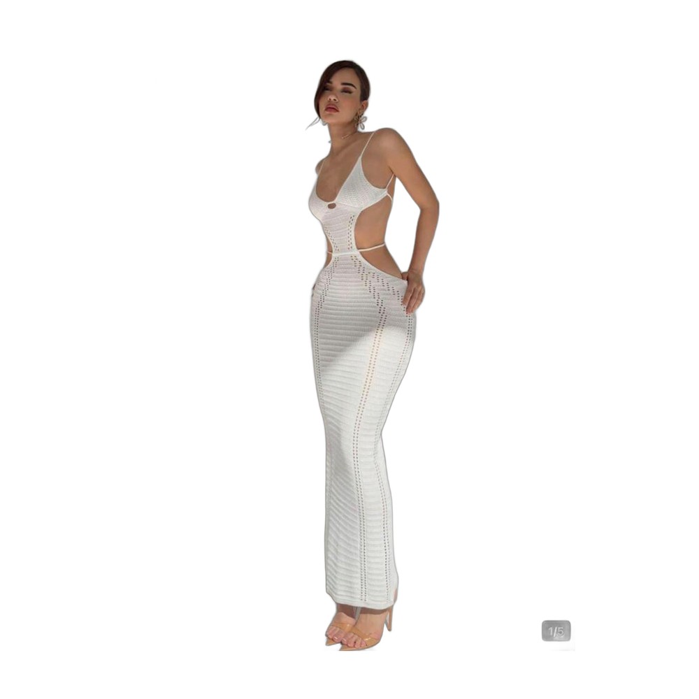 Crochet Cut-Out Halter Maxi Dress