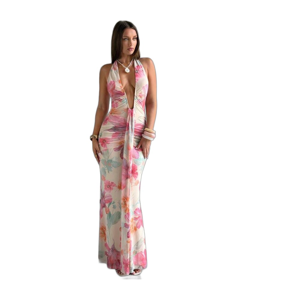 Firerie Floral Print Halter Maxi Dress-L