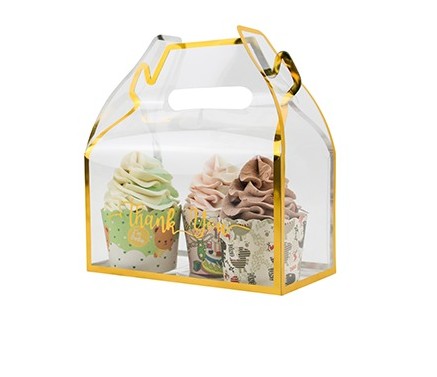 Clear PVC Gift and Treat Packaging Boxes with Gold Trim and Handle