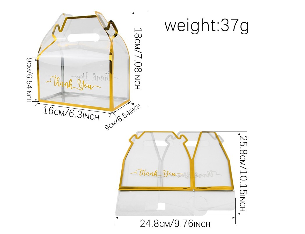 Clear PVC Gift and Treat Packaging Boxes with Gold Trim and Handle