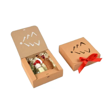 Square Kraft Paper in Flip Lid Red Bow Boxes