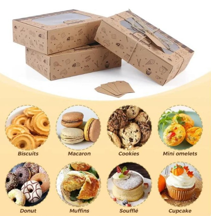 Kraft Brown Bakery Box with Transparent Window & Accessories 7"*4.5" *2"
