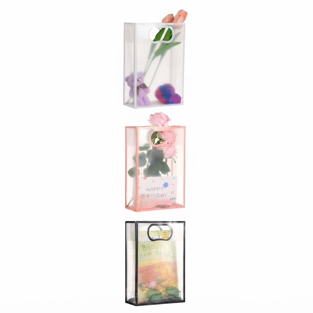 Clear Plastic Gift Packaging Bags with Handles - Flower Bouquets 7" * 3" * 10" in