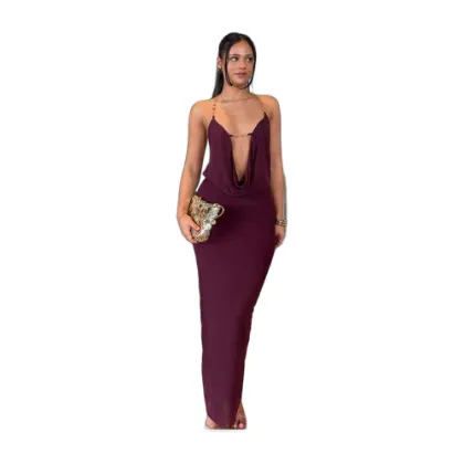 leah september Elegant Deep Draped Neck Mesh Maxi Dress