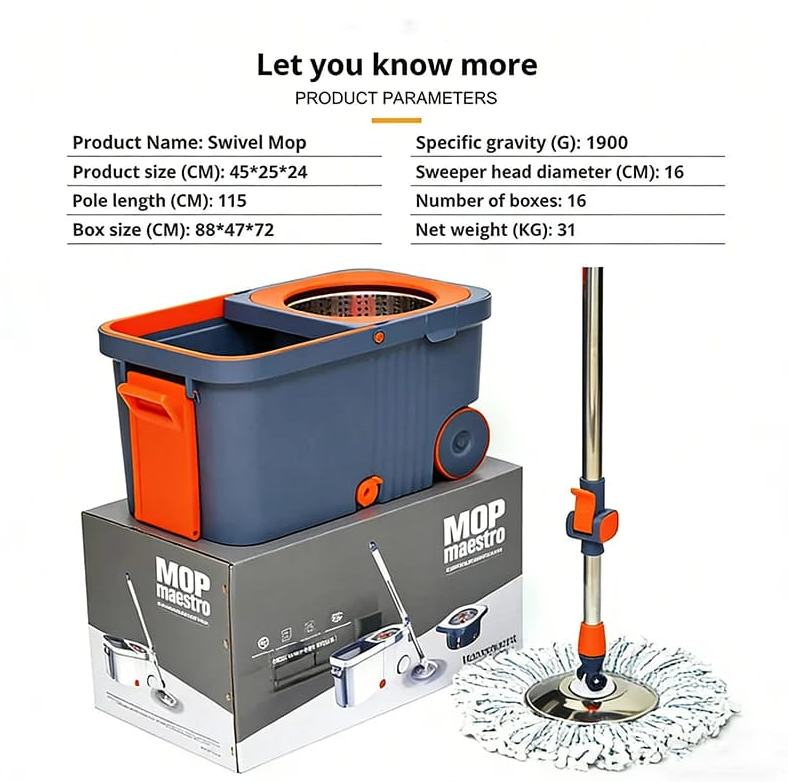 360° Spin Mop & Bucket Cleaning System with Wringer – Easy Wring, Wheels & Adjustable Handle