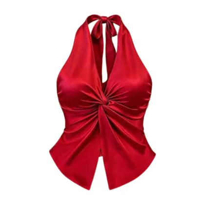 GlowEve Women's Fashion Halter Twist Asymmetrical Hem Tank Top-M