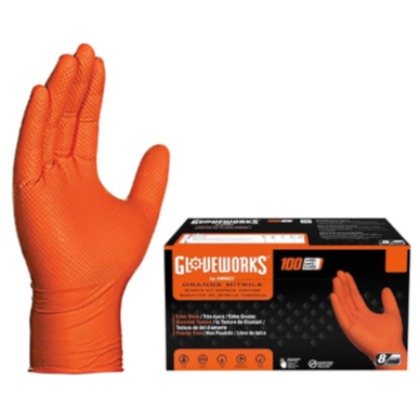 Gloveworks Hd Orange Nitrile 8 Mil Pf Ind Gloves 100 Pc Per Box