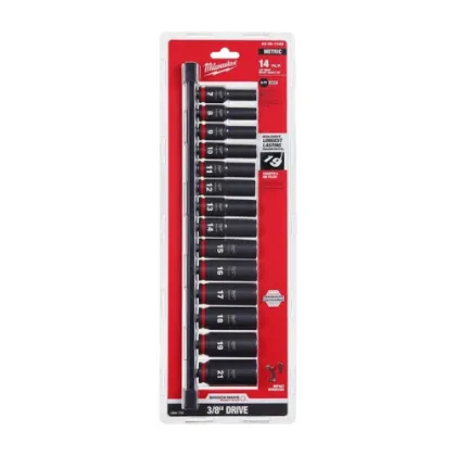 Milwaukee Shockwave Impact Duty 3/8" Drive Metric Deep Socket Set (14-Piece, Model 49-66-6808)