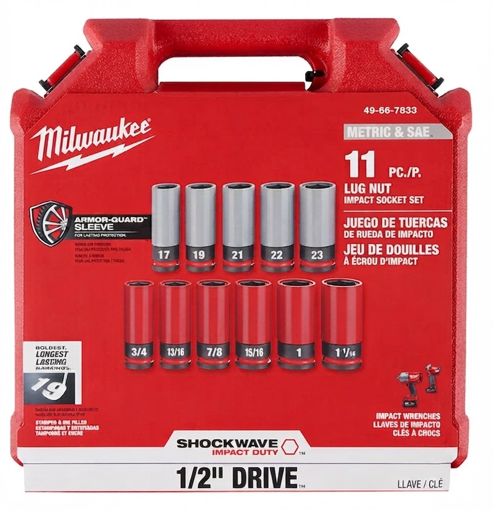 Milwaukee SHOCKWAVE Impact Duty 1/2" Drive Metric & SAE Lug Nut Impact Socket Set (11-Piece)