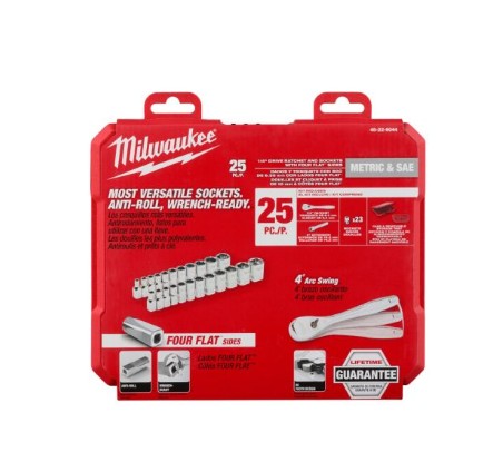 Milwaukee 1/4" Drive Metric & SAE Ratchet and Socket Set with FOUR FLAT Sides (25-Piece)