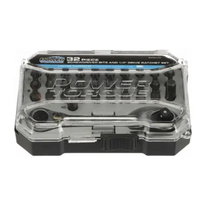 Power Torque 32-Piece Screwdriver Bits and 1/4" Drive Ratchet Set