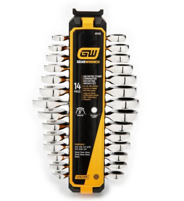 GearWrench 14-Piece SAE/Metric Stubby Combination Ratcheting Wrench Set (85206)
