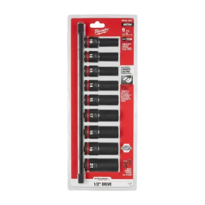 Milwaukee 9-Piece 1/2-Inch Drive Metric 6-Point Deep Impact Socket Set (48-66-7032)