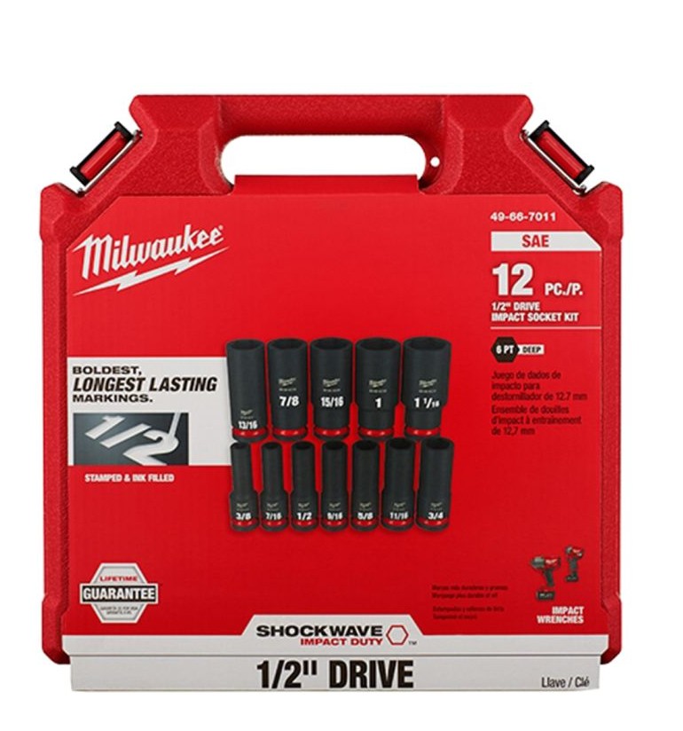 Milwaukee 12-Piece 1/2" Drive SAE Deep Impact Socket Set (Model 49-66-7011)