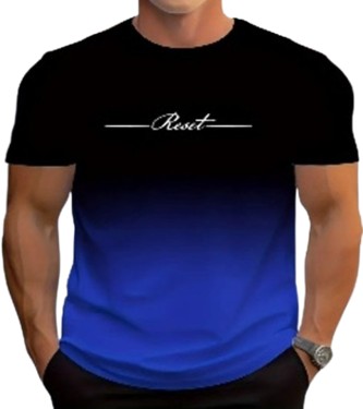 Men's Trendy Gradient Alphabet Print T-Shirt - Comfortable Crew Neck, Short Sleeves - Black/ Blue