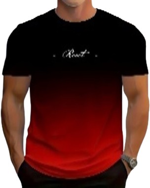 Men's Trendy Gradient Alphabet Print T-Shirt - Comfortable Crew Neck, Short Sleeves - Red