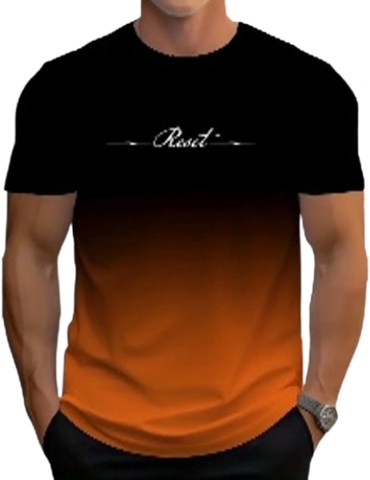 Men's Trendy Gradient Alphabet Print T-Shirt - Comfortable Crew Neck, Short Sleeves - Orange