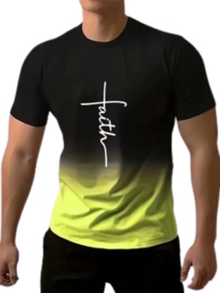 Men's Trendy Gradient Alphabet Print T-Shirt - Comfortable Crew Neck, Short Sleeves - FAITH (M)