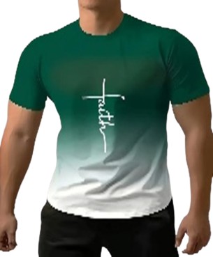 "Faith" Print Gradient T-shirt For Men, Crew Neck Tee, Casual Short Sleeve Top, Men's Clothing For Summer Daily Wear - Color Green/ White (M)