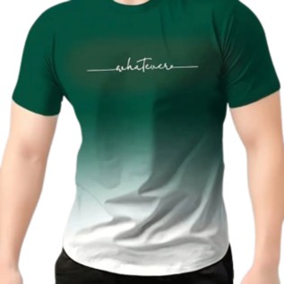"WHATEVER" Print Gradient T-shirt For Men, Crew Neck Tee, Casual Short Sleeve Top, Men's Clothing For Summer Daily Wear - Color Green/ White