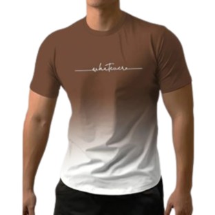 "WHATEVER" Print Gradient T-shirt For Men, Crew Neck Tee, Casual Short Sleeve Top, Men's Clothing For Summer Daily Wear - Color BROWN/ WHITE