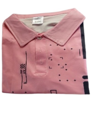 Men's Classic Geometric print casual Shirt. Short sleeve , Button up, Pink to black Gradient Design
