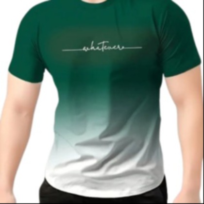 "WHATEVER" Print Gradient T-shirt For Men, Crew Neck Tee, Casual Short Sleeve Top, Men's Clothing For Summer Daily Wear - Color Green/ White