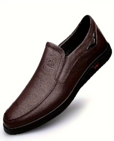 CLOHOO Brand Two-Layer Cowhide Rubber Sole Comfortable Men'S Business Casual Faux Leather Shoes Breathable Loafers Classic Simple Soft-Soled Soft Faux Leather Men'S Shoes  BROWN
