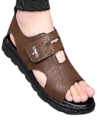 Men's Durable Open Toe Sandals With Hook And Loop Fastener For Spring And Summer - Brown