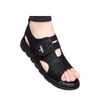 Men's Durable Open Toe Sandals With Hook And Loop Fastener For Spring And Summer - Black