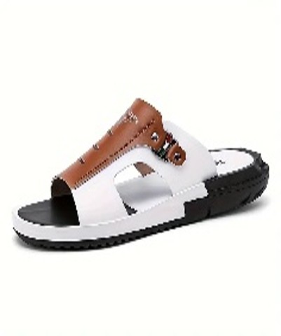 Men's Stylish Block Color Slip-On Sandals - Comfortable Breathable Mesh, Anti-Slip - Brown & White