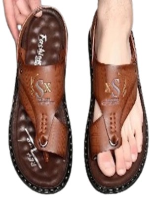 Men's Premium Stitched Slides -(Color  Light Brown)