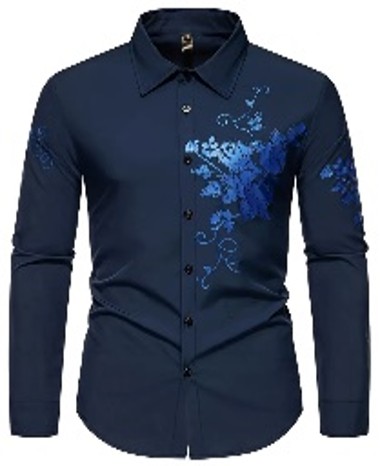 Stylish Rose Print Men's Long Sleeve Button Up Shirt, Spring Fall Men's Elegant Blouse For Dating Leisure (S)