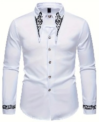 Men's Casual African-Inspired Embroidered Shirt - Long Sleeve, Button Down