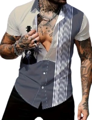 Men's Music Guitar Art Short Sleeve Button Down Shirt - Lightweight Summer Holiday Fashion Lapel Casual Tops