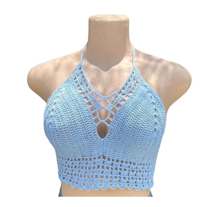 Sky Blue Crochet Crop Top - S/M