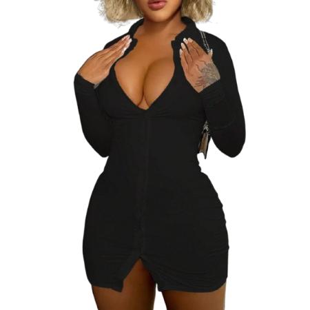 Women’s Black Long-Sleeve Bodycon Dress (Size M)