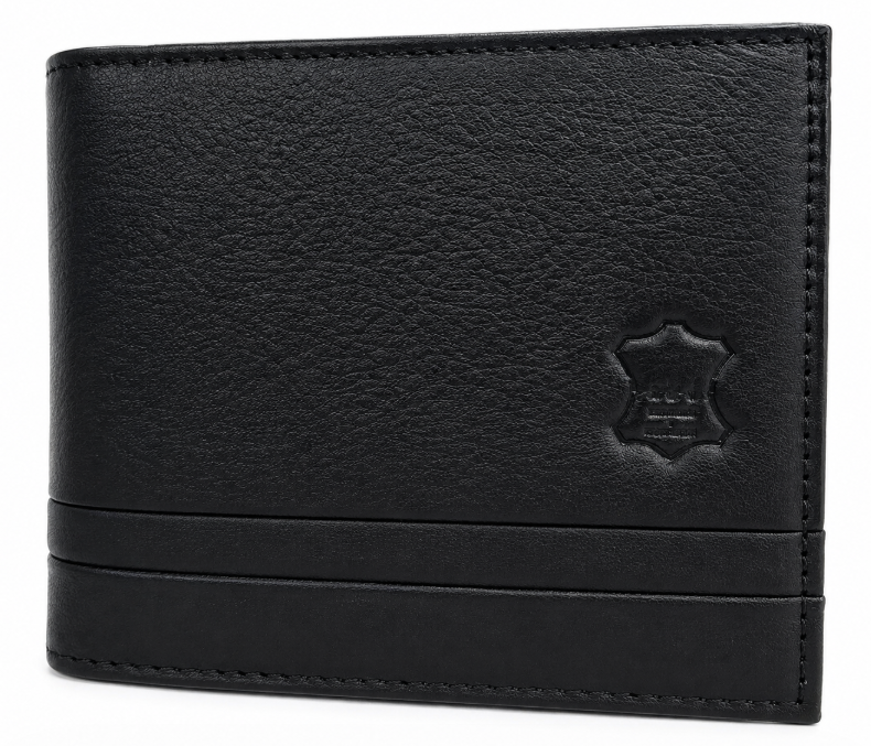 Black Leather Bifold Wallet with Card Slots and ID Window